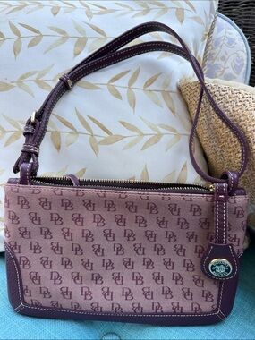 Dooney & Bourke mini zipper Plum Logo-Print Shoulder Bag with Deep Plum Trim